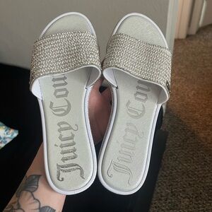 Juicy Couture Silver Rhinestone Slide Sandals
